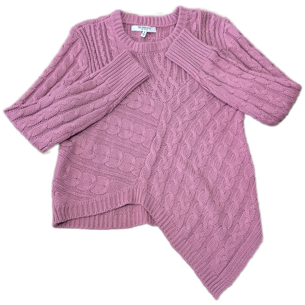 Free Generation Los Angeles Pink Cable Knit Asymmetrical Hem Sweater Womens Med